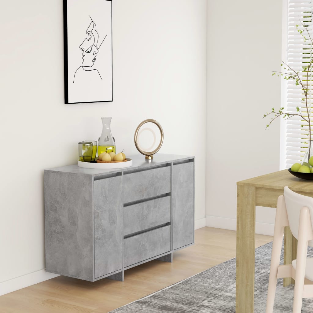 Buffet with 3 concrete gray drawers 120x41x75 cm agglomerated
