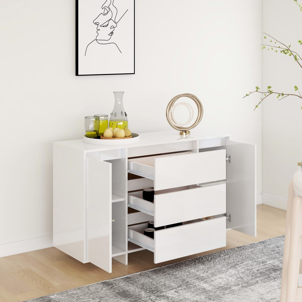 Buffet with 3 shiny white drawers 120x41x75 cm agglomerated