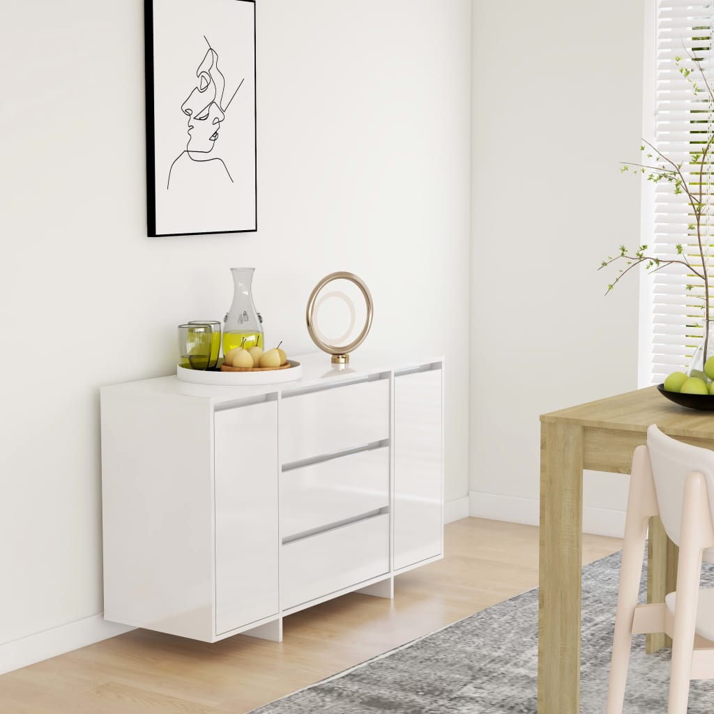 Buffet with 3 shiny white drawers 120x41x75 cm agglomerated