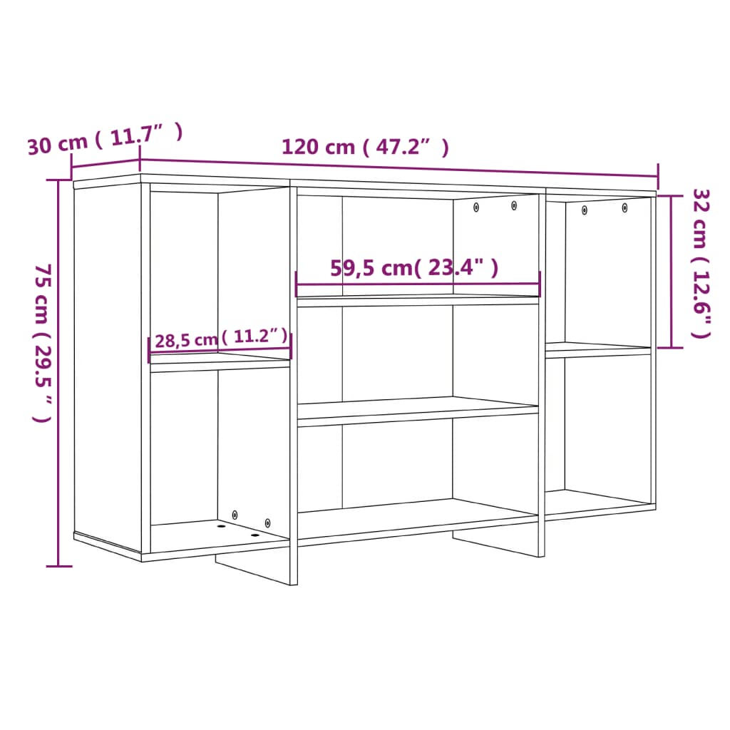 Credenza bianca 120x30x75 cm in derivati ​​del legno