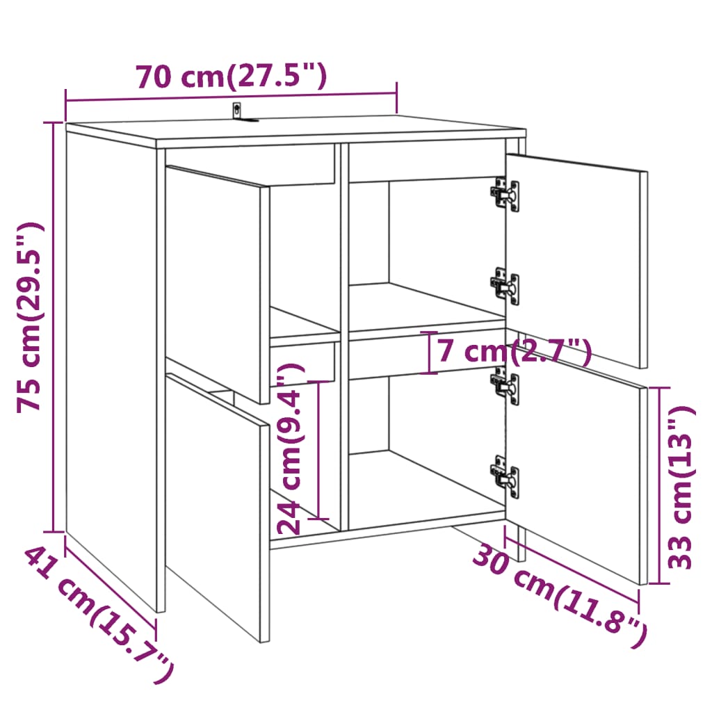 Schwarzes Buffet 70x41x75 cm Engineering Holz