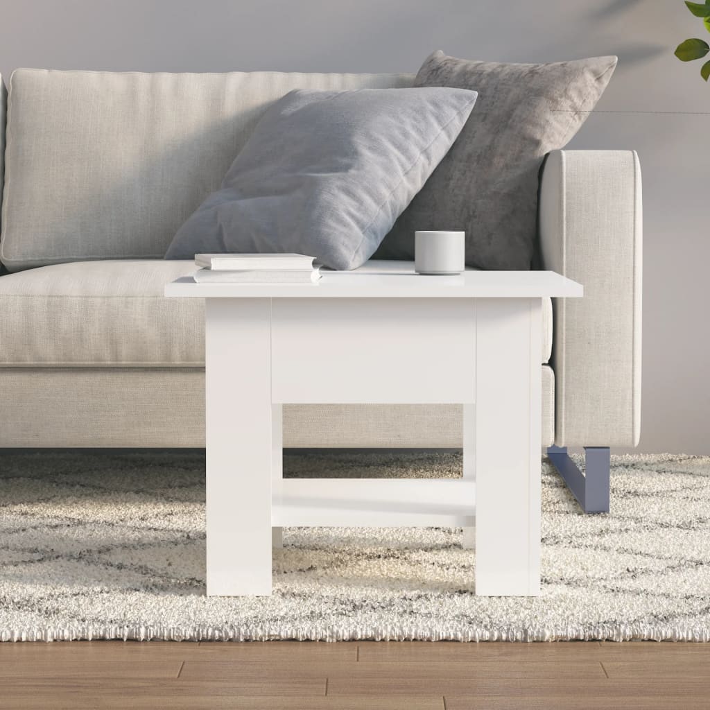 Tavolino bianco lucido 55x55x42 cm in multistrato