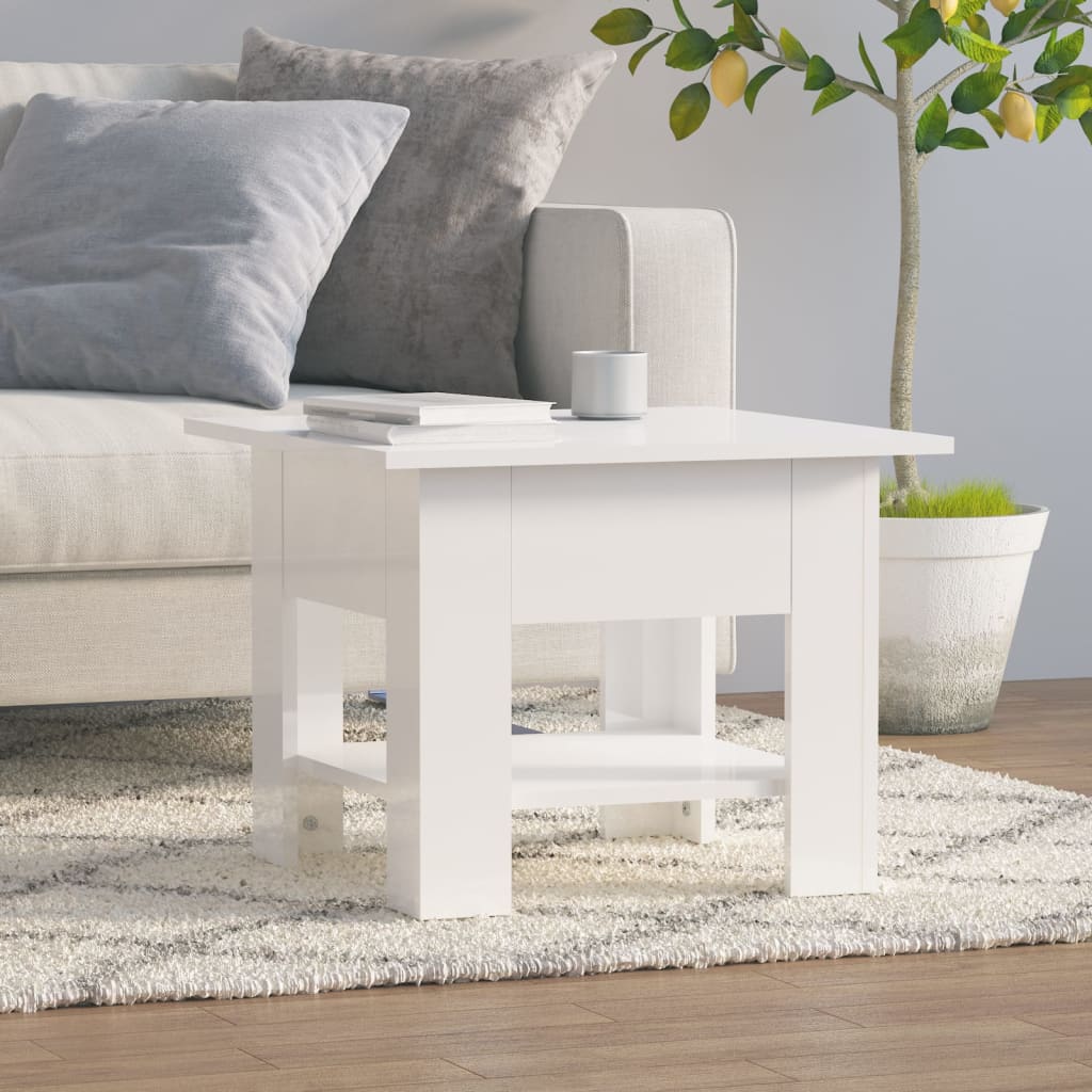 Tavolino bianco lucido 55x55x42 cm in multistrato