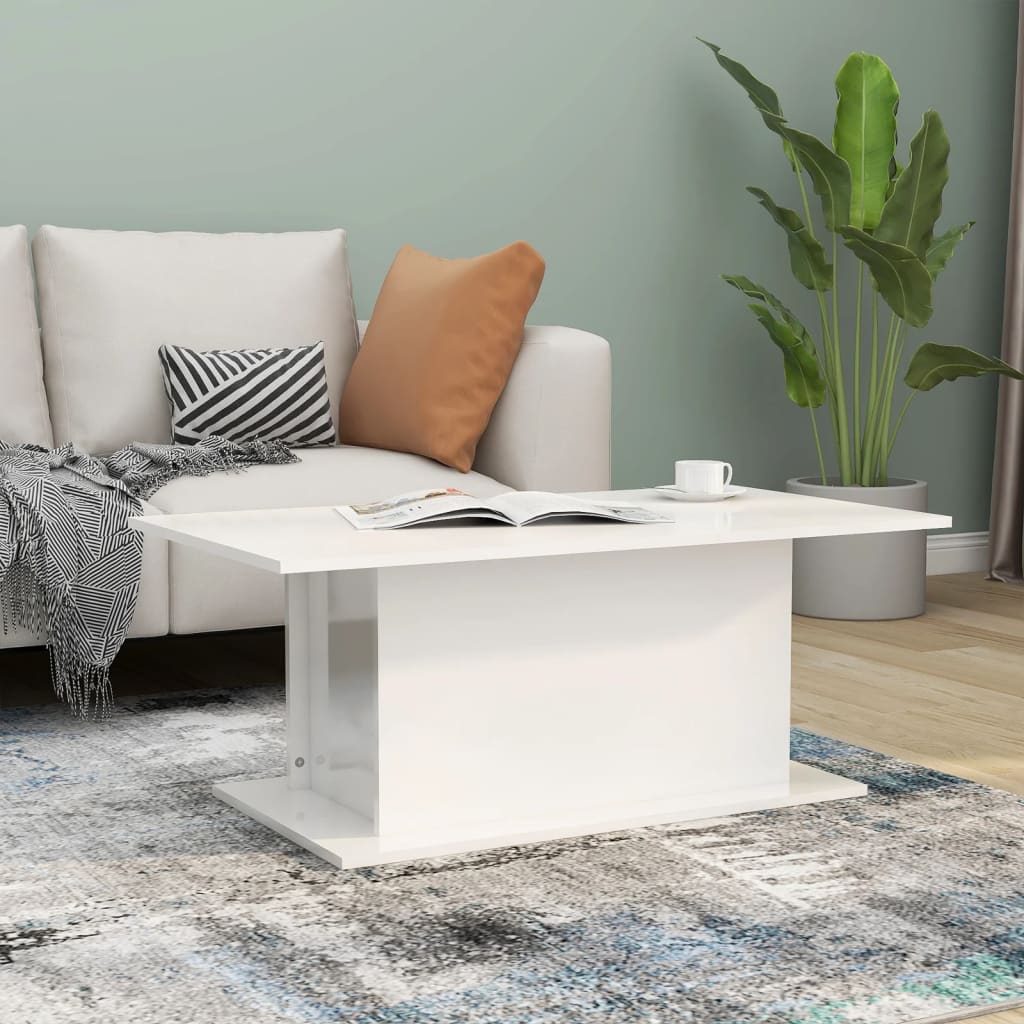 Shiny white coffee table 102x555x40 cm agglomerated