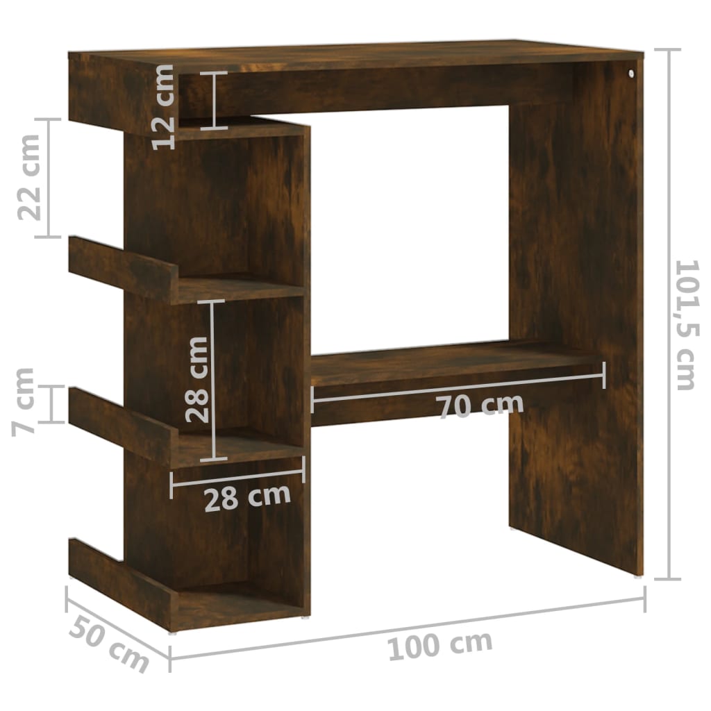 Table de bar et étagère de rangement Chêne fumé 100x50x101,5 cm