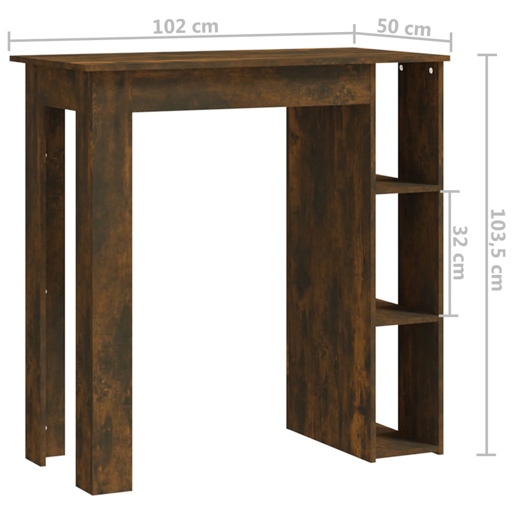 Bar table with smoked oak shelf 102x50x103.5 cm agglomerated