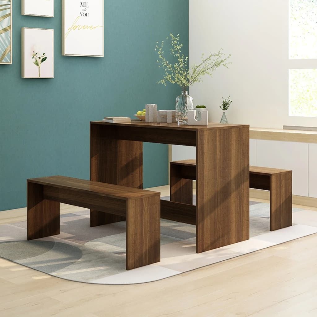 Dining room set 3 pcs Agglomerated brown oak