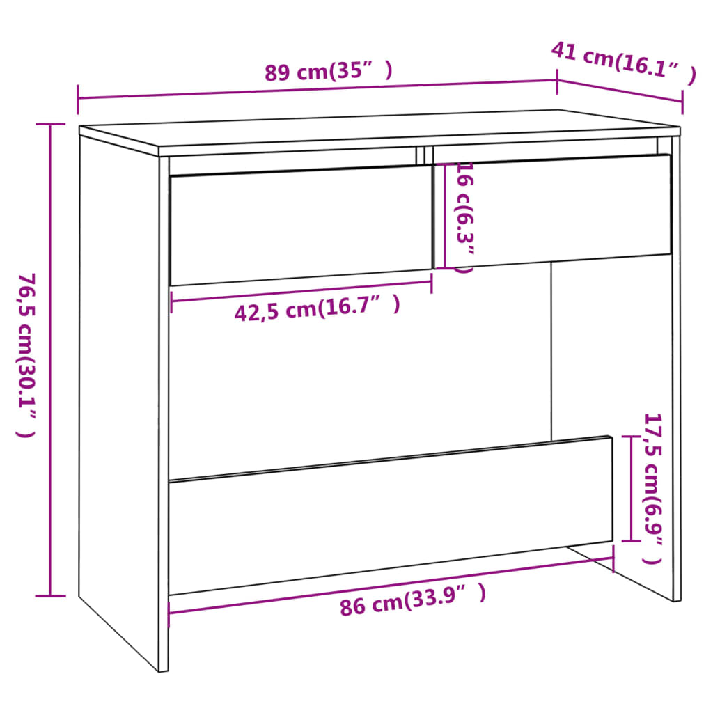 Braune Eichenkonsole Tabelle 89x41x76,5 cm Stahl