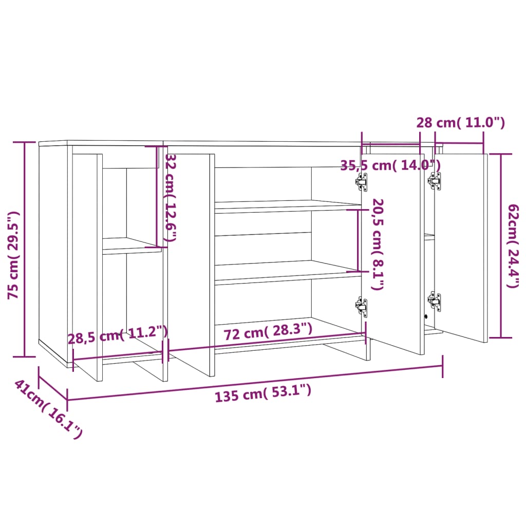 Buffet di quercia affumicata 135x41x75 cm agglomerato