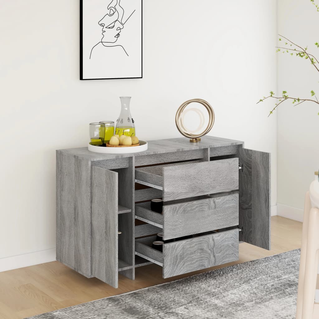 Buffet with 3 Gray Sonoma drawers 120x41x75 cm Agglomerated