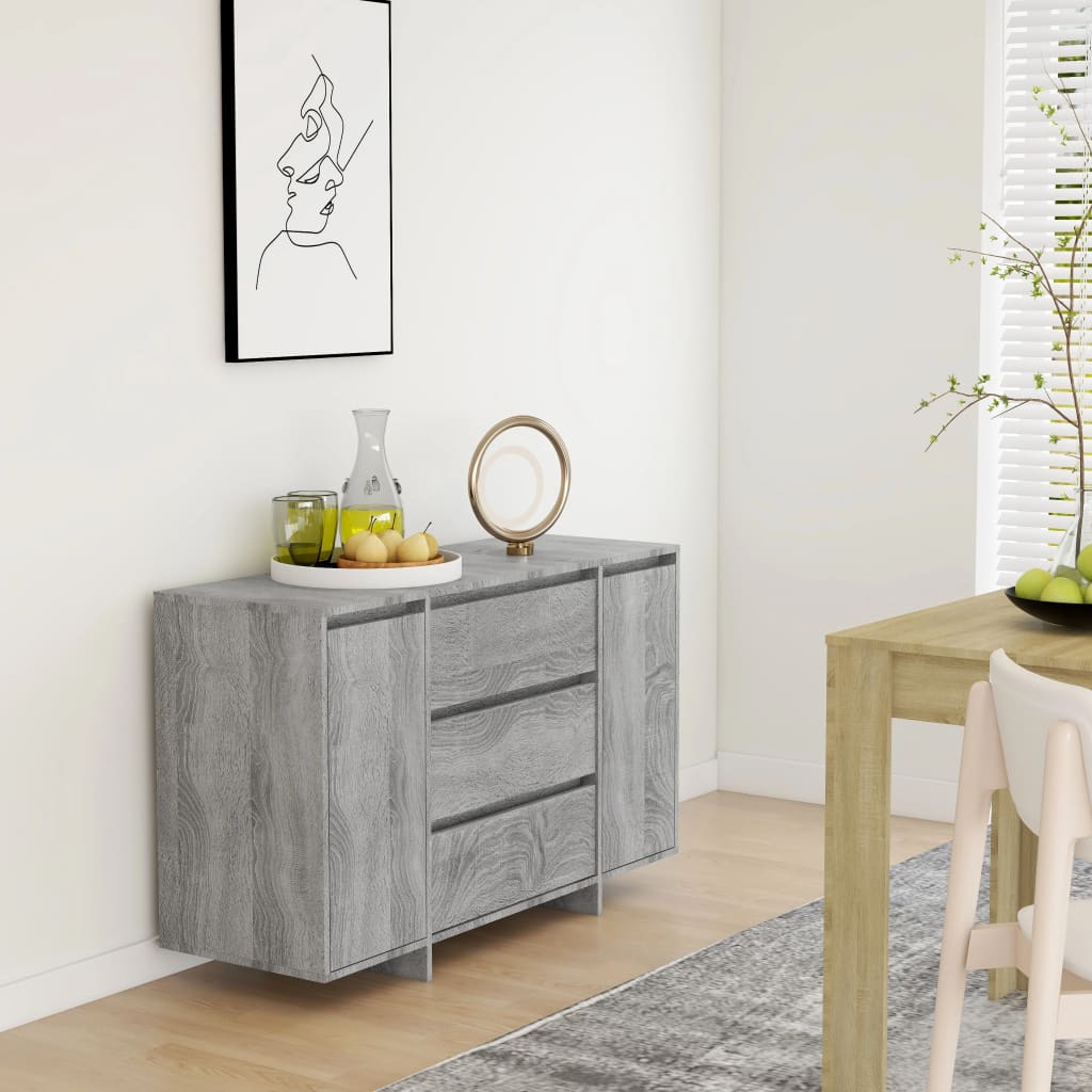 Buffet with 3 Gray Sonoma drawers 120x41x75 cm Agglomerated