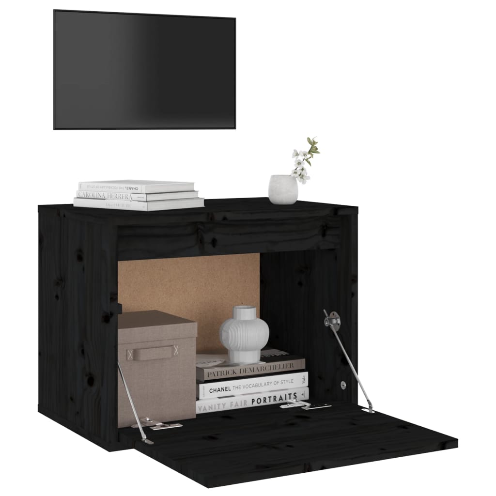 Black wall cabinet 45x30x35 cm Solid pine wood