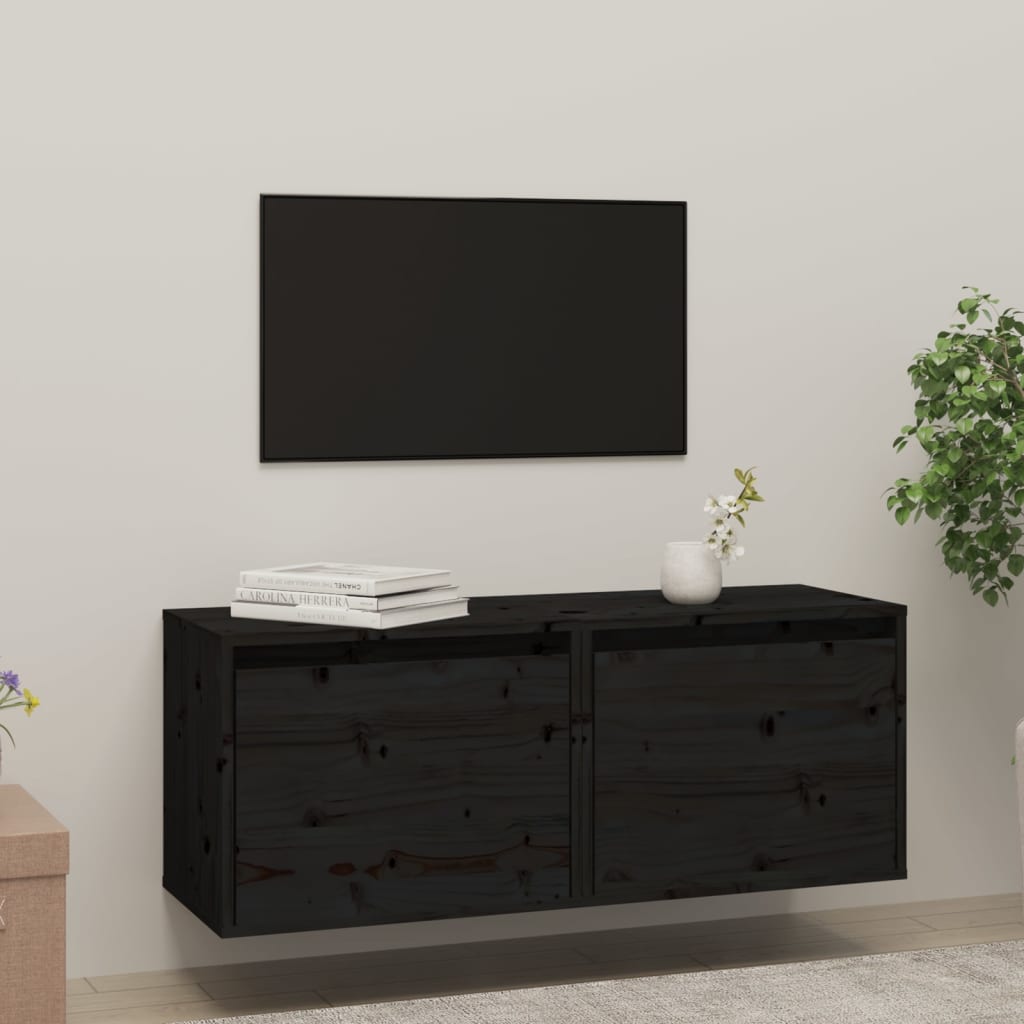Wall cabinets 2 pcs black 45x30x35 cm solid pine wood