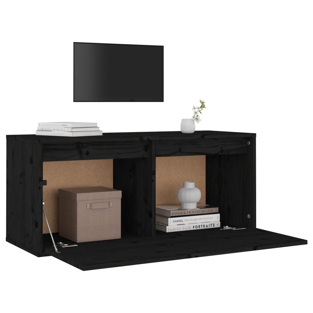 Black wall cabinet 80x30x35 cm Solid pine wood