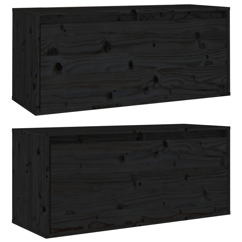 Wall cabinets 2 pcs black 80x30x35 cm solid pine wood