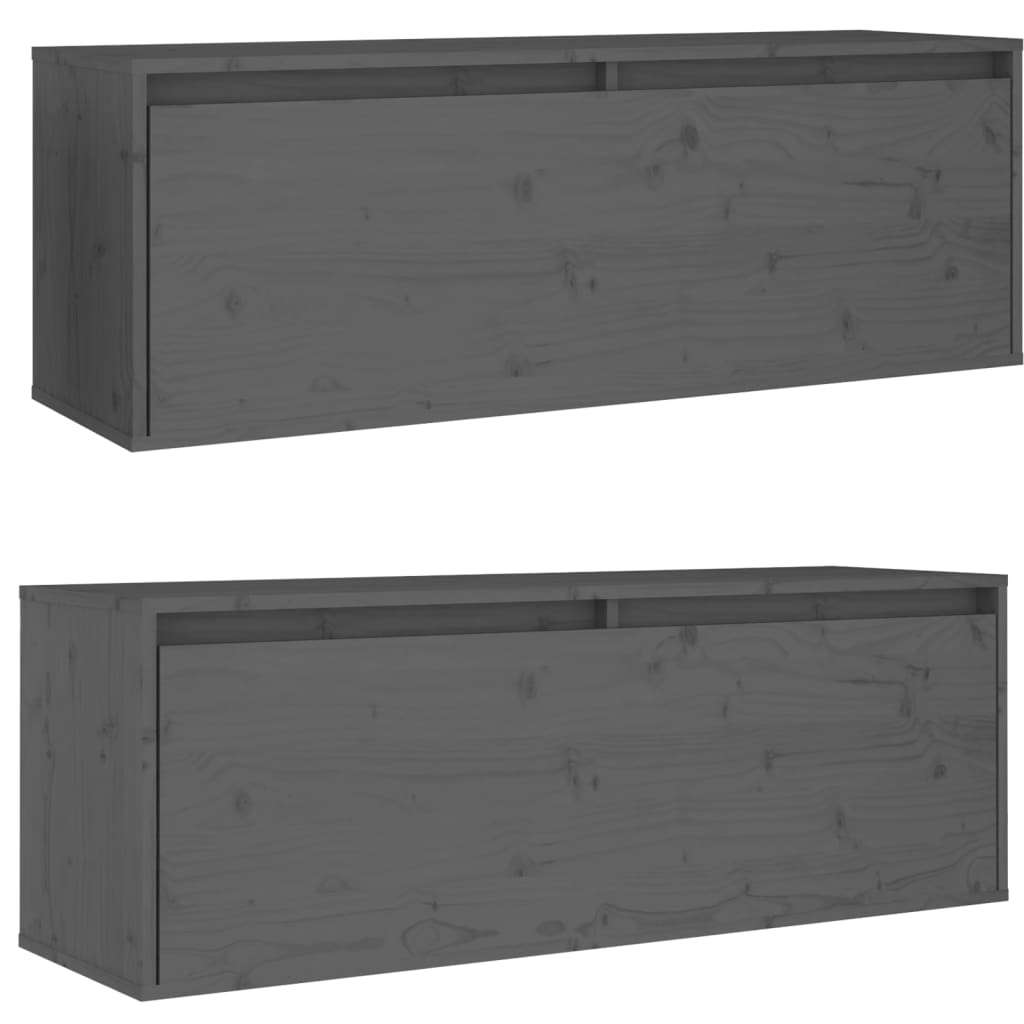 Wall cabinets 2 pcs gray 100x30x35 cm solid pine wood