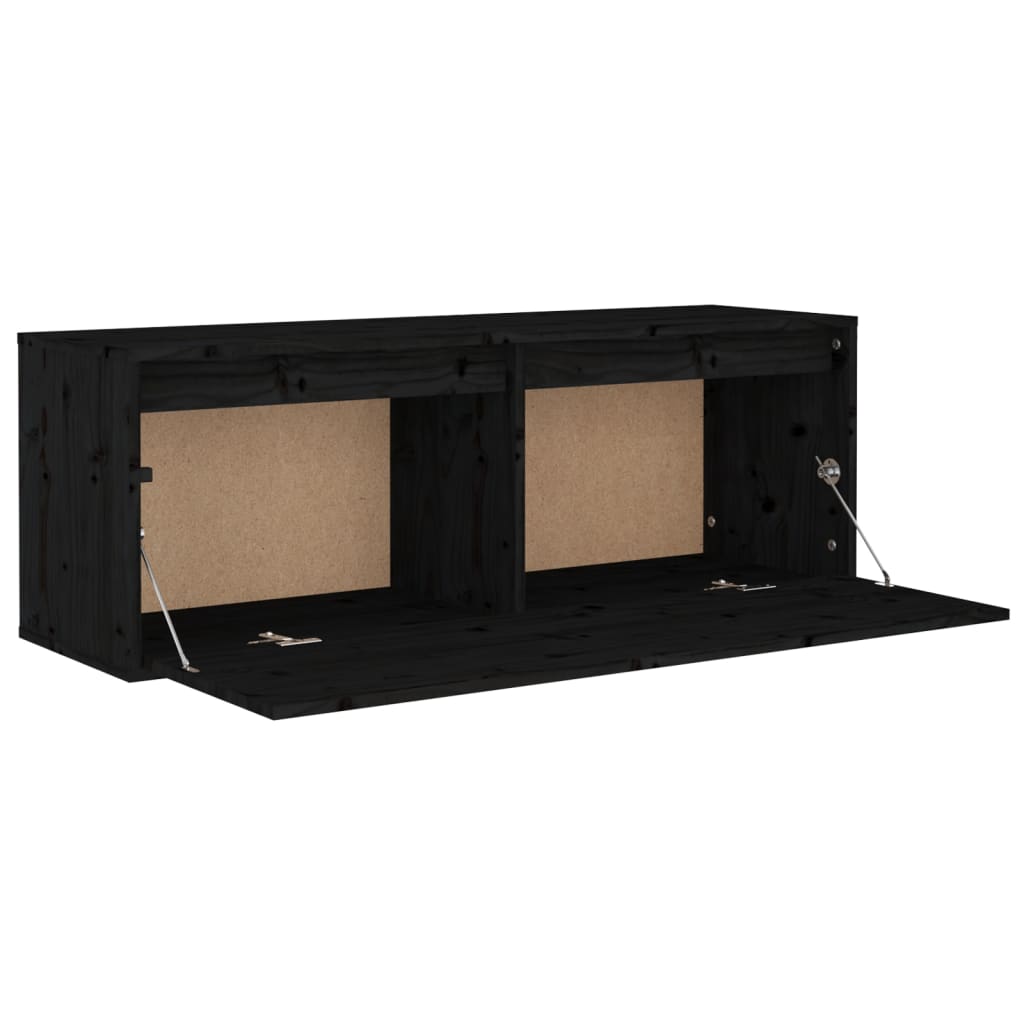 Black wall cabinet 100x30x35 cm Solid pine wood