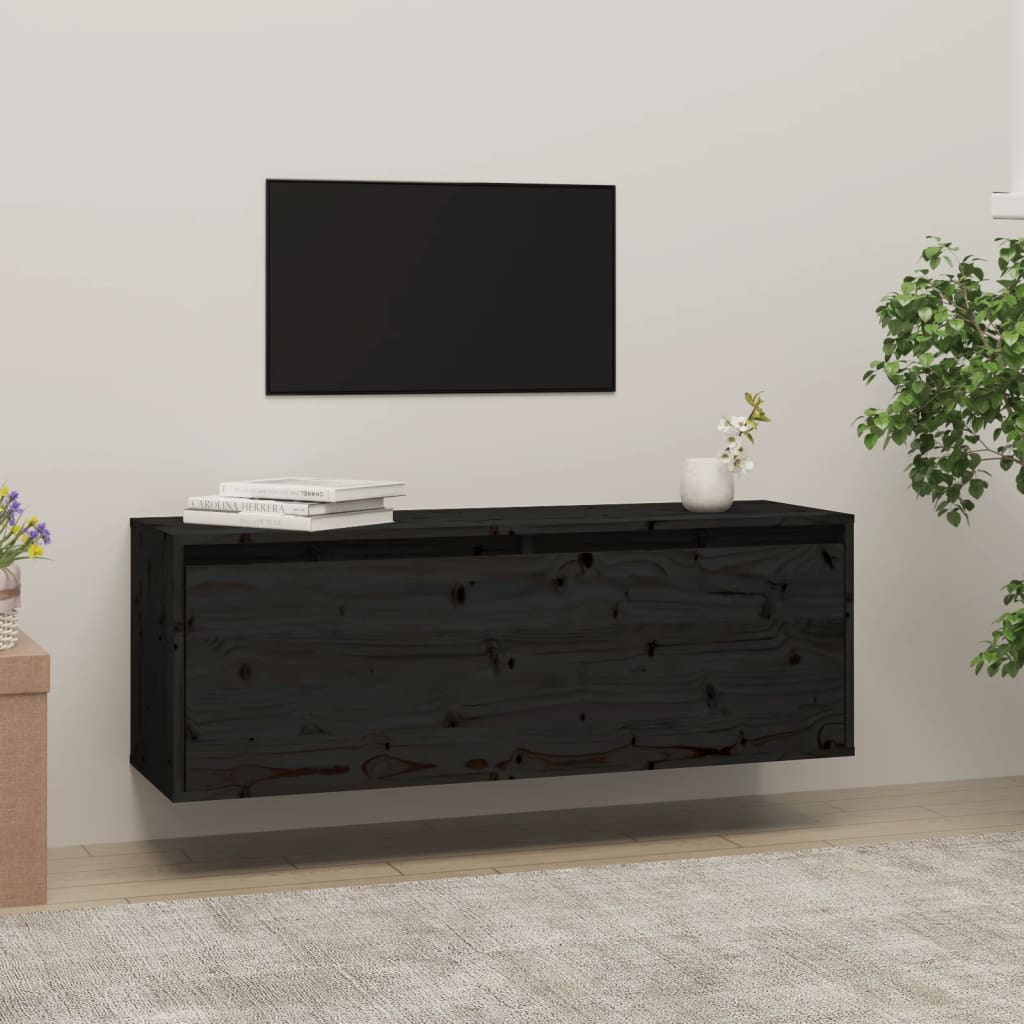 Black wall cabinet 100x30x35 cm Solid pine wood