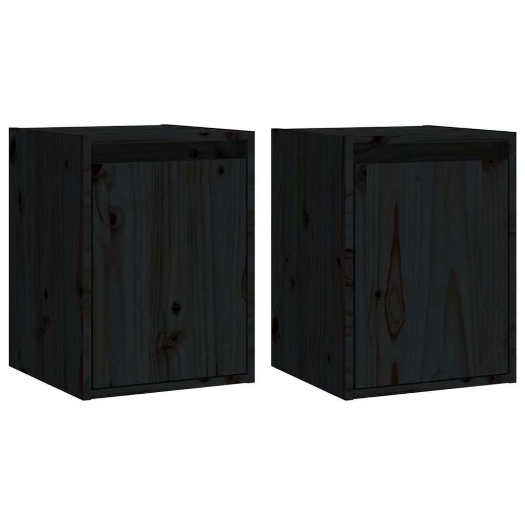 Wall cabinets 2 pcs black 30x30x40 cm solid pine wood
