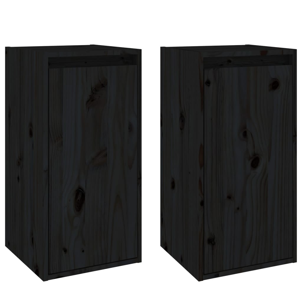 Wall cabinets 2 pcs black 30x30x60 cm solid pine wood