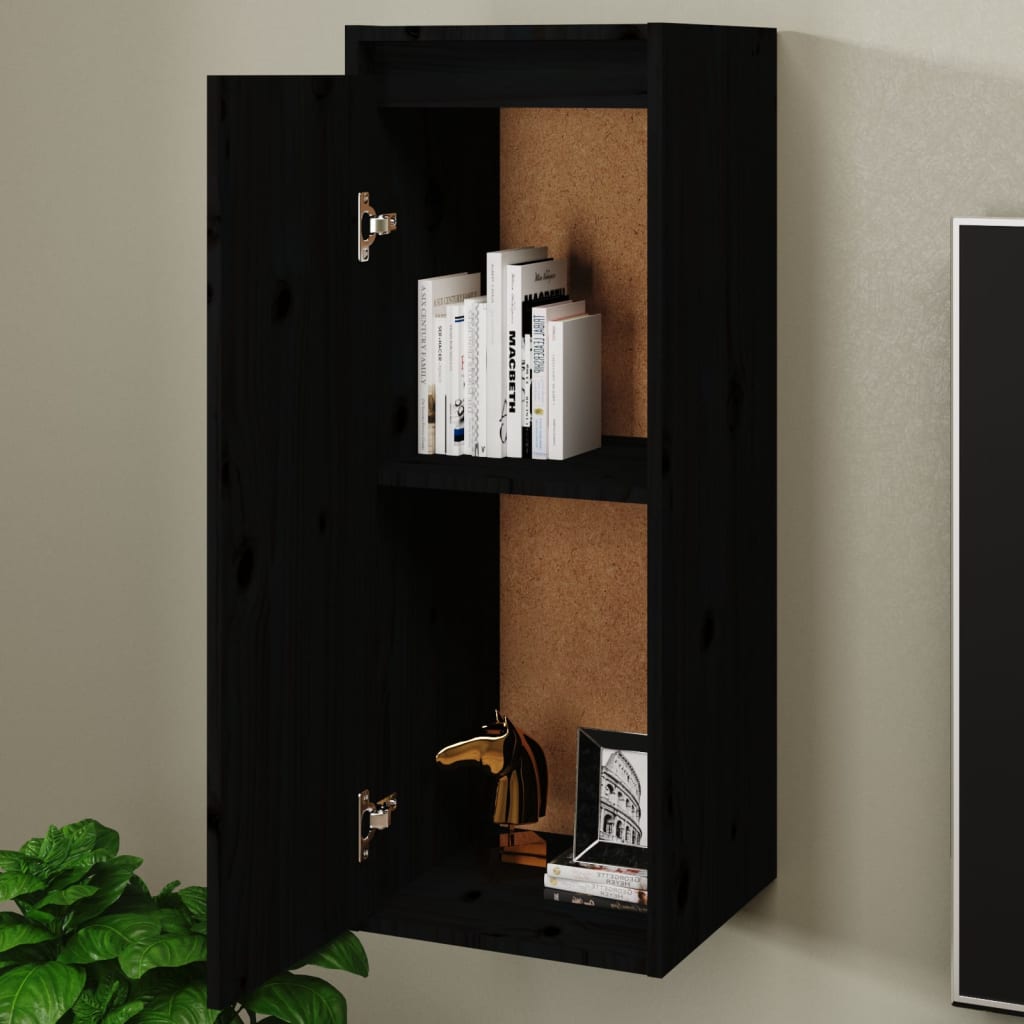 Black wall cabinet 30x30x80 cm Solid pine wood
