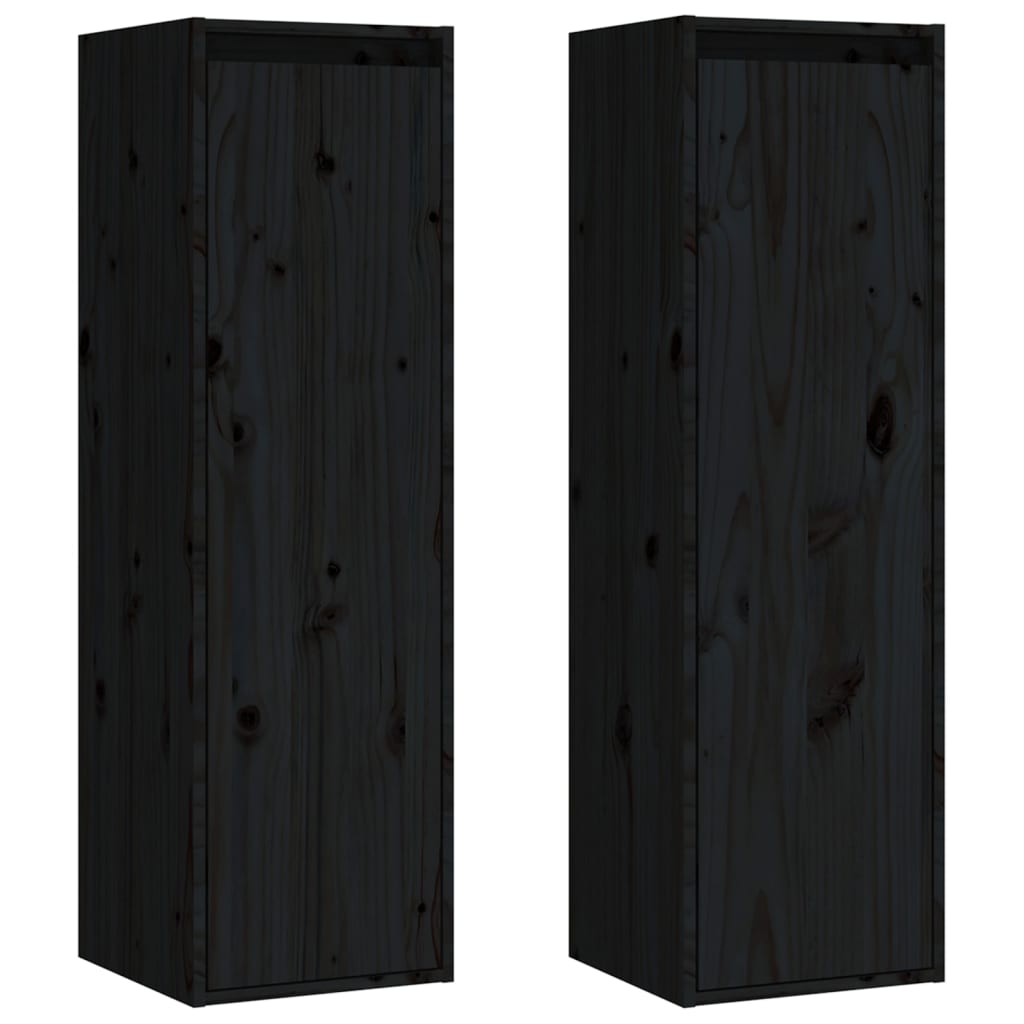 Wall cabinets 2 pcs black 30x30x100 cm solid pine wood