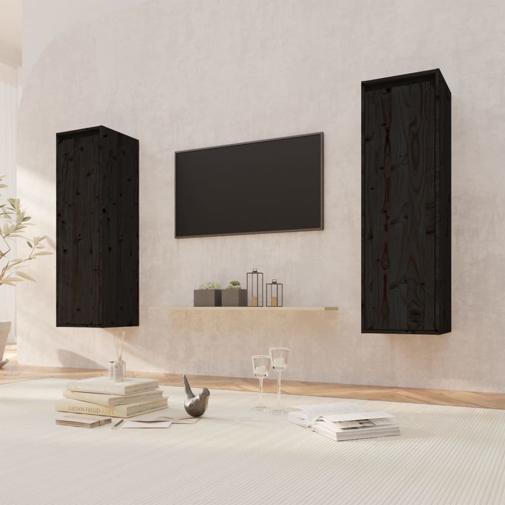 Wall cabinets 2 pcs black 30x30x100 cm solid pine wood