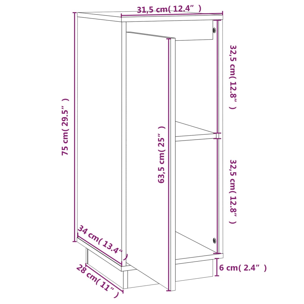 Weißes Buffet 31,5x34x75 cm Festkieferholz