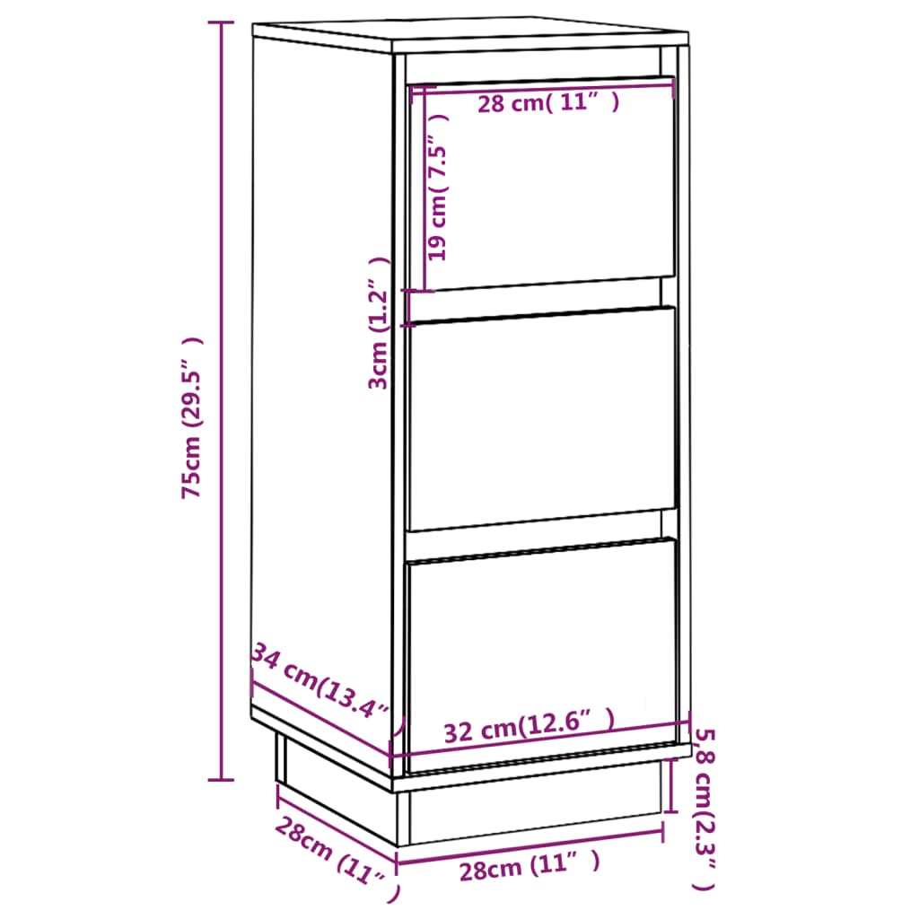 2 pcs white buffets 32x34x75 cm solid pine wood