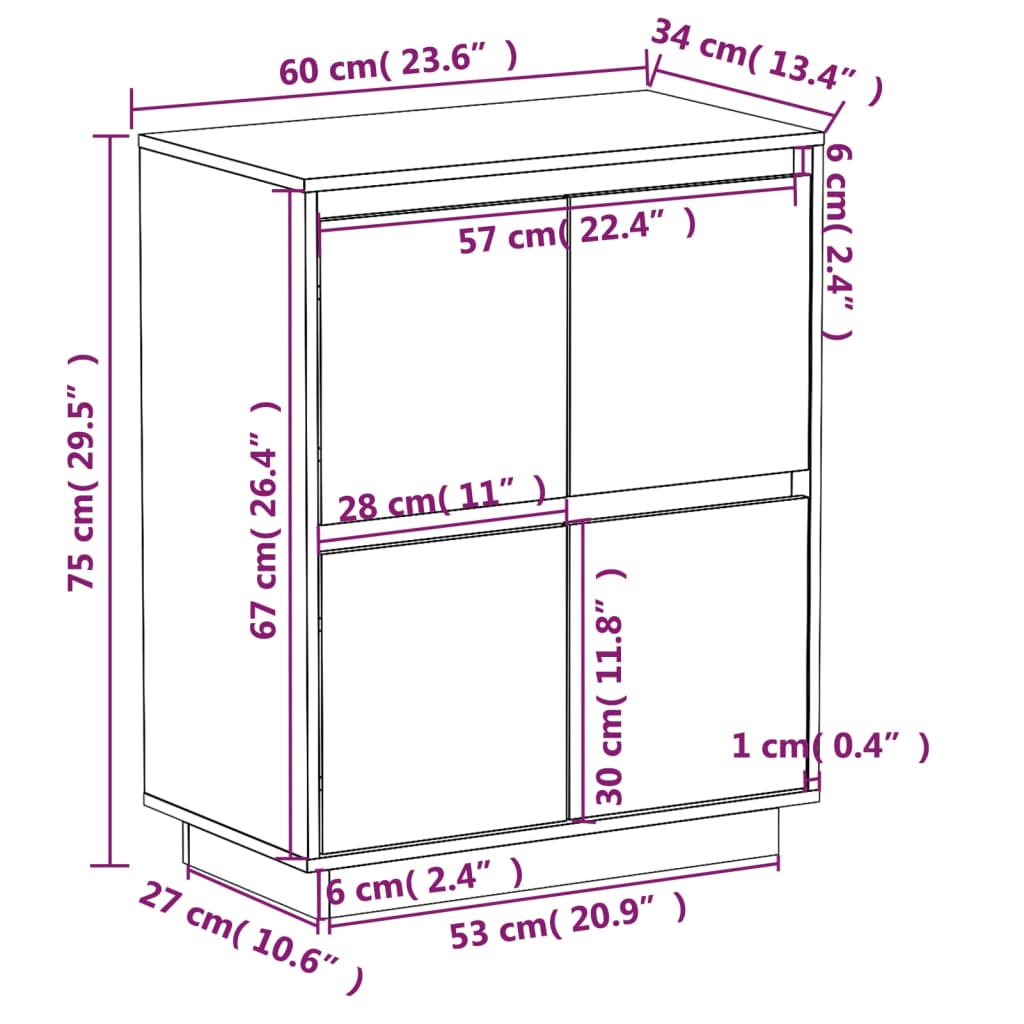 Buffet 60x34x75 cm Festkieferholz