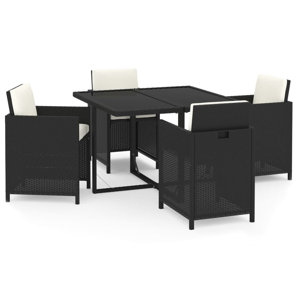 Mobilier à dîner de jardin et coussins 5pcs Résine tressée Noir