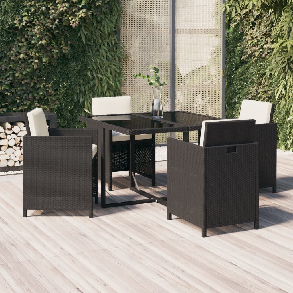 Mobilier à dîner de jardin et coussins 5pcs Résine tressée Noir