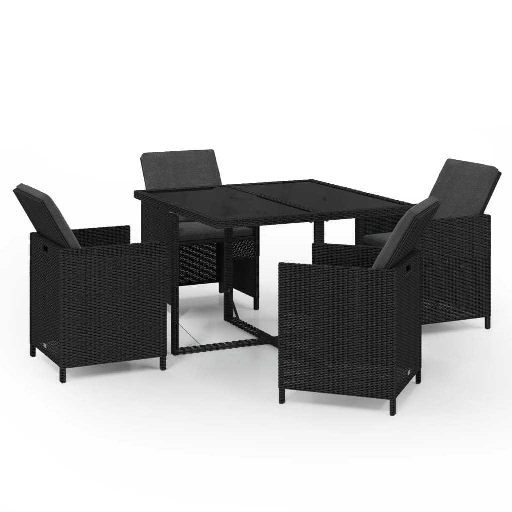 Mobilier à dîner de jardin et coussins 5pcs Résine tressée Noir