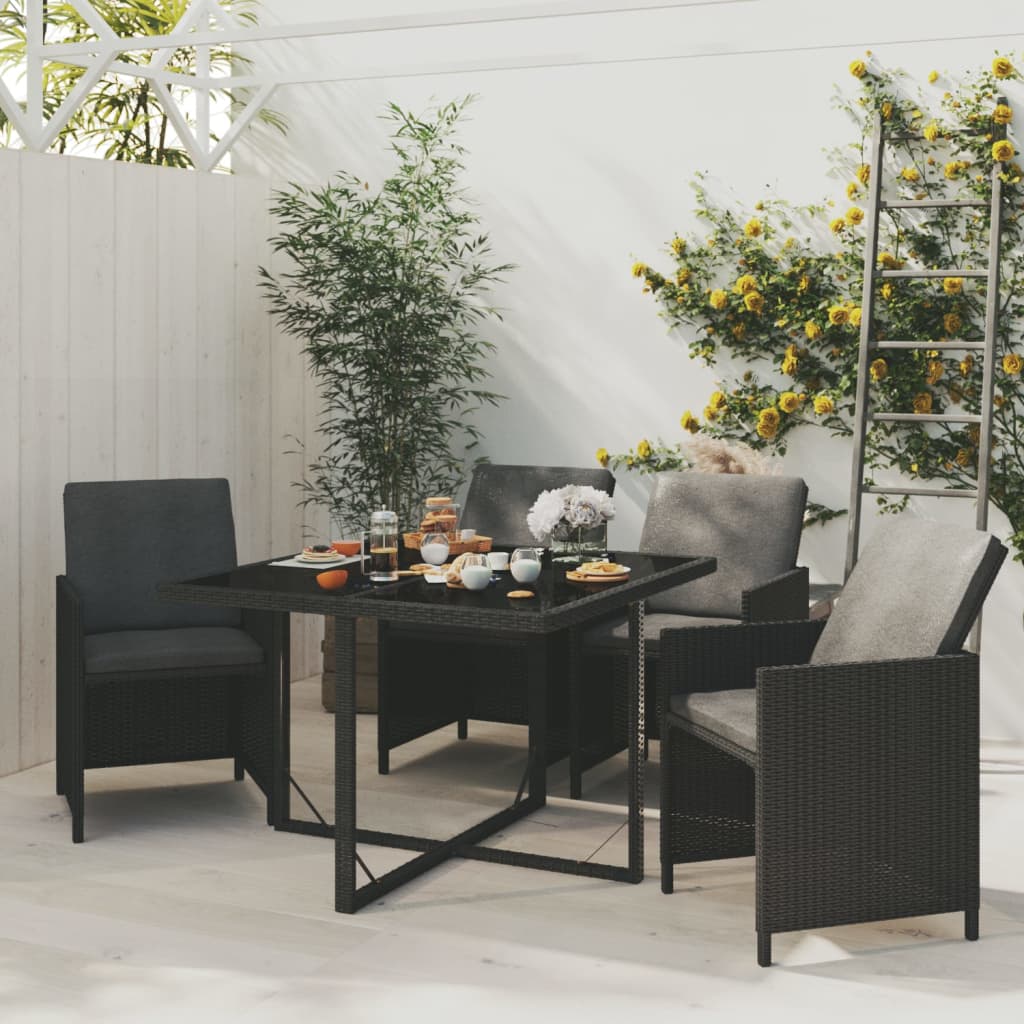 Mobilier à dîner de jardin et coussins 5pcs Résine tressée Noir