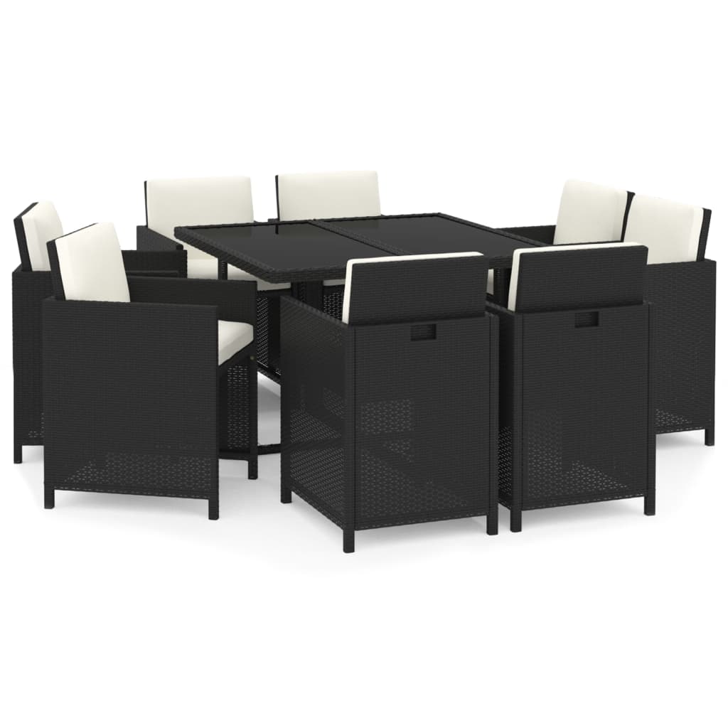 Mobilier à dîner de jardin et coussins 9pcs Résine tressée Noir