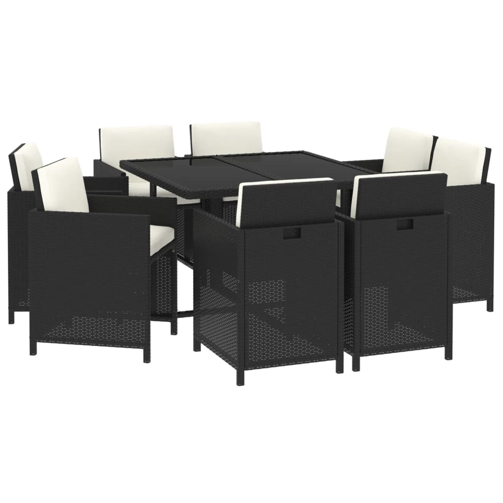 Mobilier à dîner de jardin et coussins 9pcs Résine tressée Noir