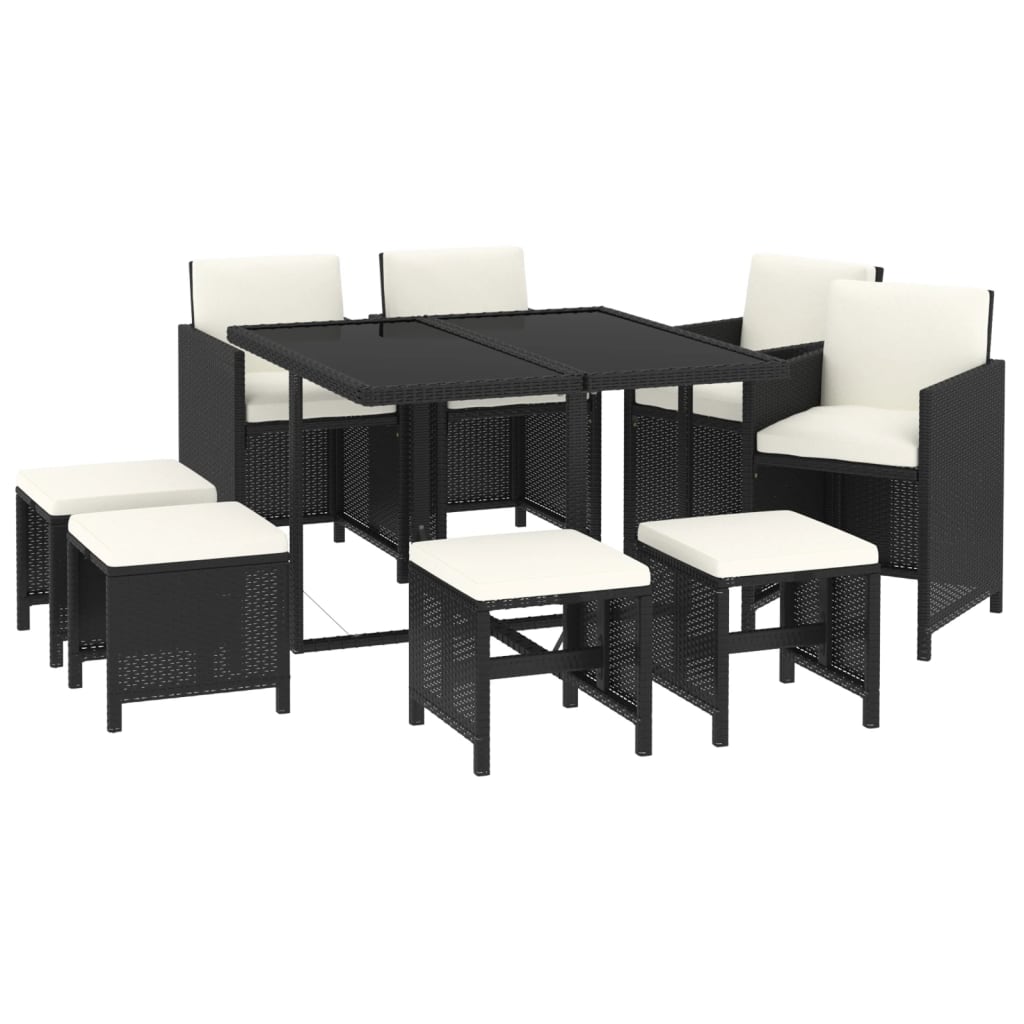 Mobilier à dîner de jardin et coussins 9pcs Résine tressée Noir