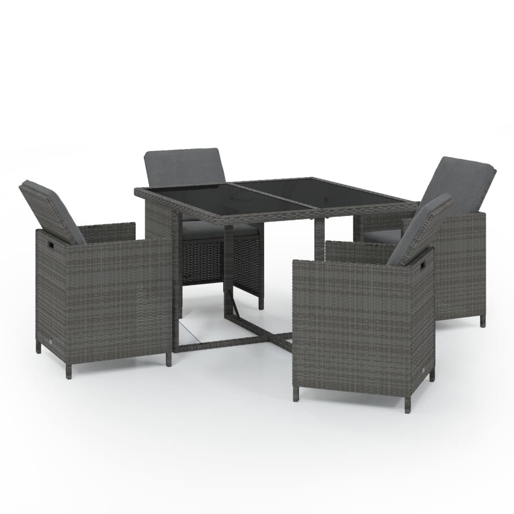 Mobilier à dîner de jardin et coussins 5pcs Résine tressée Gris