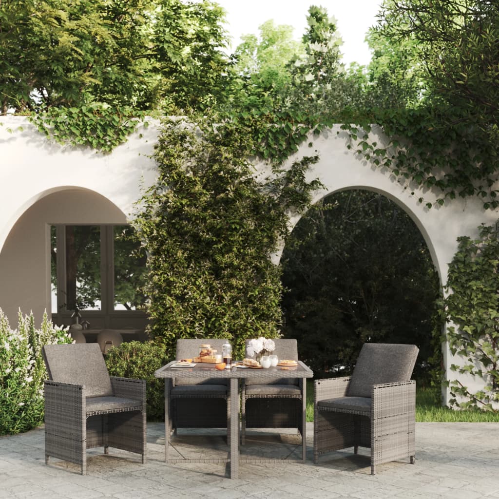 Mobilier à dîner de jardin et coussins 5pcs Résine tressée Gris