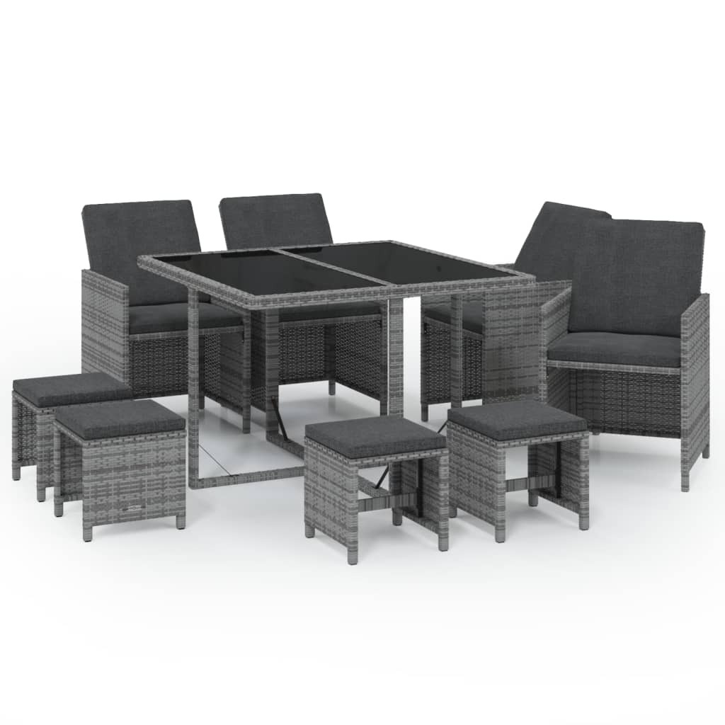 Mobilier à dîner de jardin et coussins 9pcs Résine tressée Gris