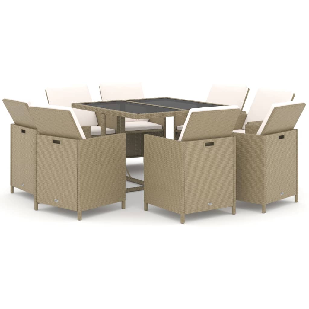 Mobili da pranzo e cuscini da giardino 9 pz. Polyrattan Beige