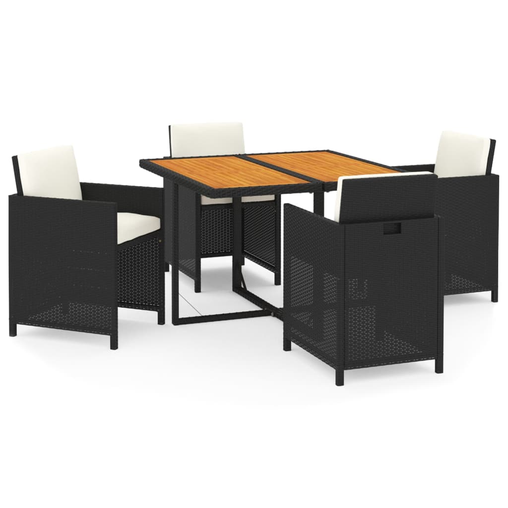 Mobilier à dîner de jardin et coussins 5pcs Résine tressée Noir