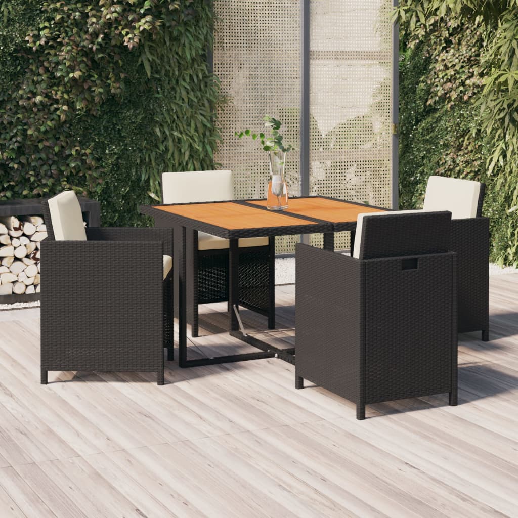 Mobilier à dîner de jardin et coussins 5pcs Résine tressée Noir