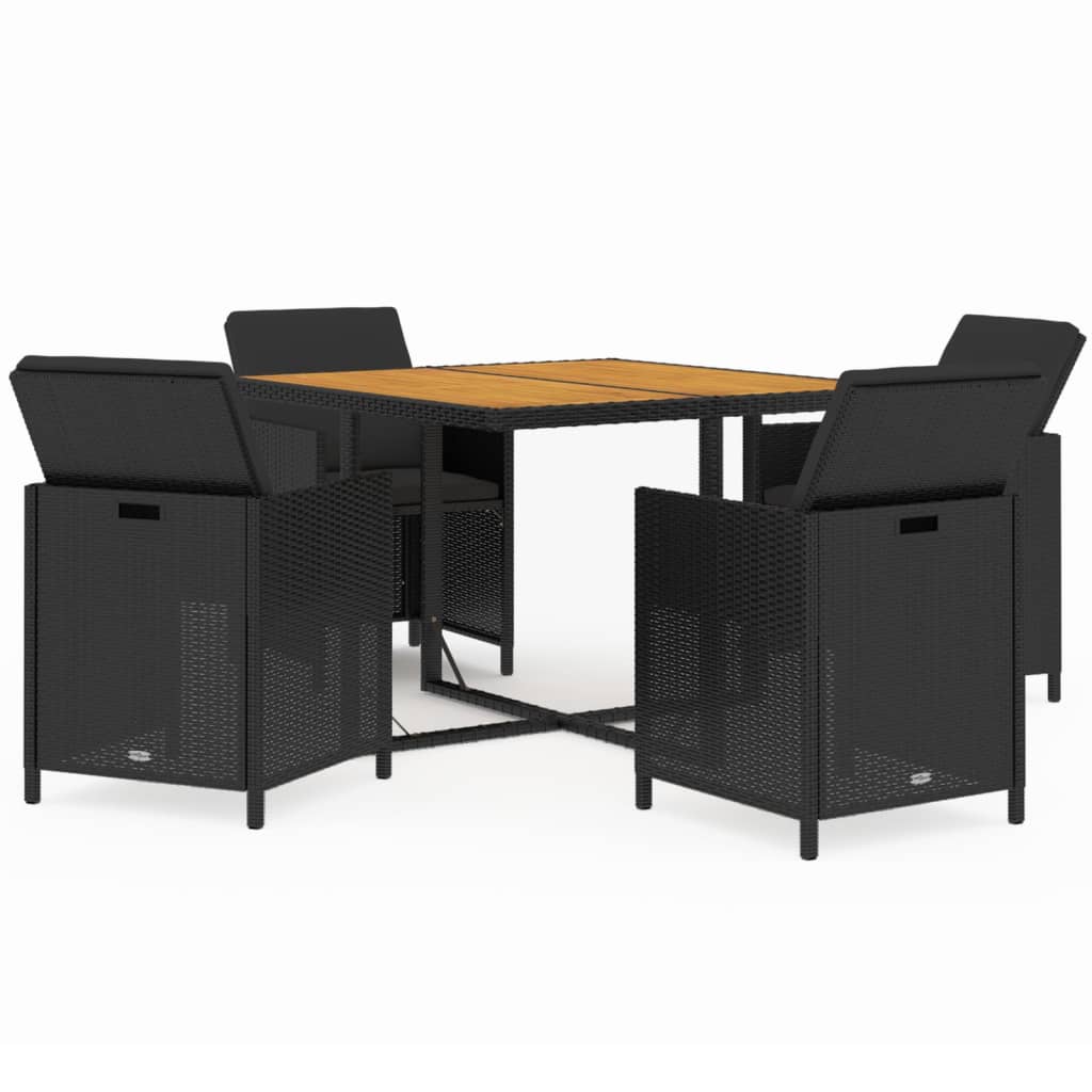 Mobilier à dîner de jardin et coussins 5pcs Résine tressée Noir