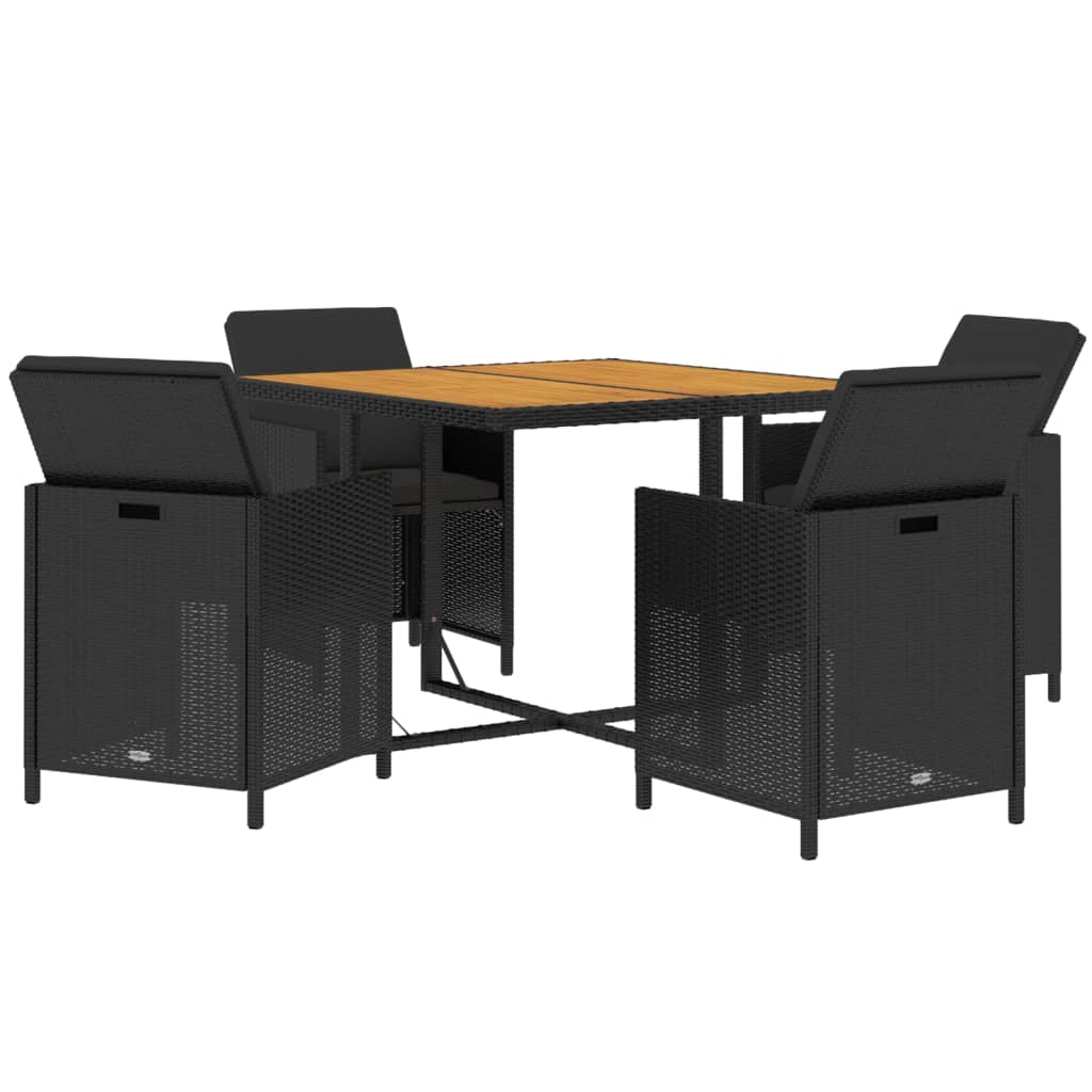 Mobilier à dîner de jardin et coussins 5pcs Résine tressée Noir