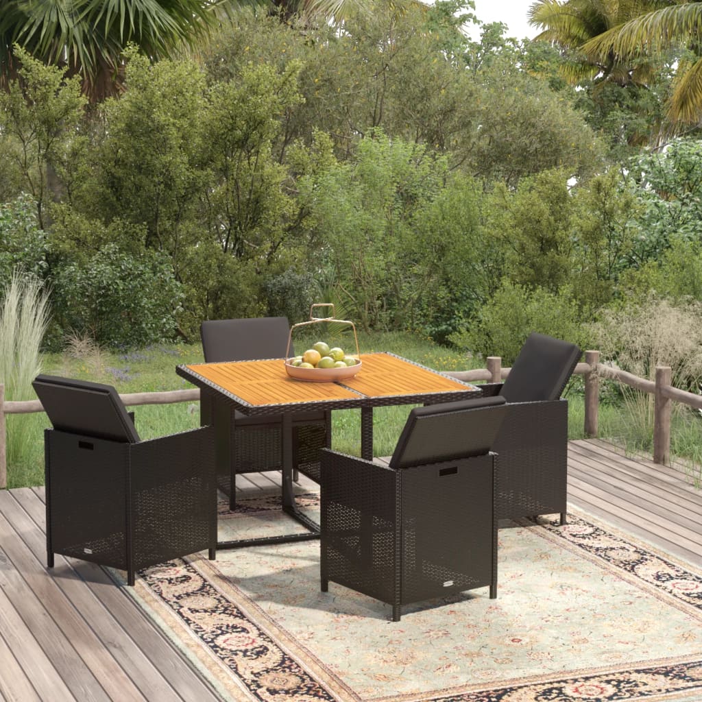 Mobilier à dîner de jardin et coussins 5pcs Résine tressée Noir