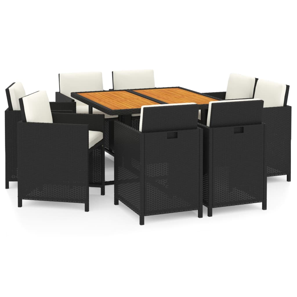 Mobilier à dîner de jardin et coussins 9pcs Résine tressée Noir