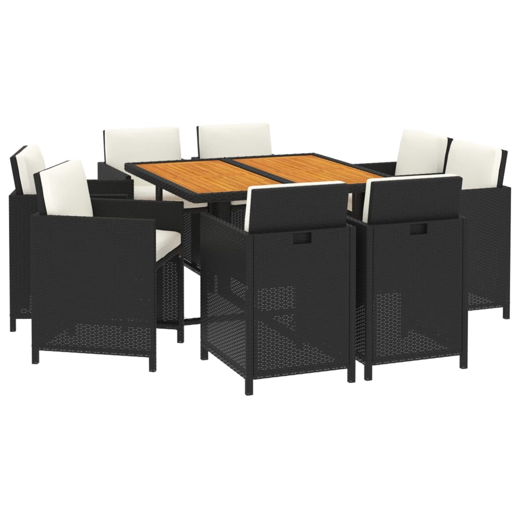 Mobilier à dîner de jardin et coussins 9pcs Résine tressée Noir