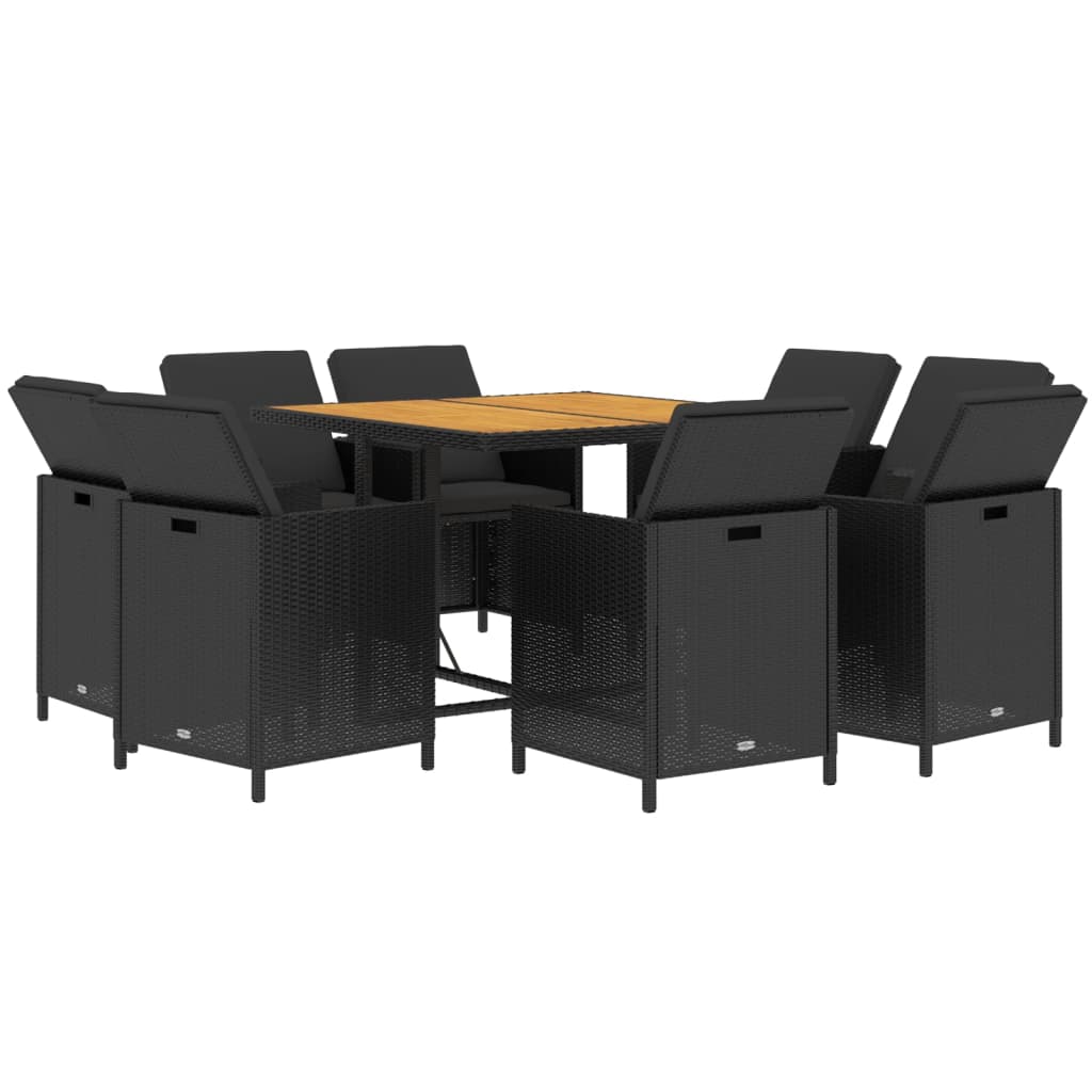 Mobilier à dîner de jardin et coussins 9pcs Résine tressée Noir