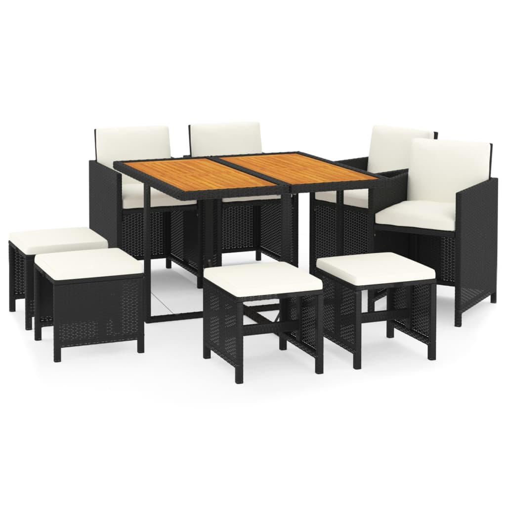 Mobilier à dîner de jardin et coussins 9pcs Résine tressée Noir